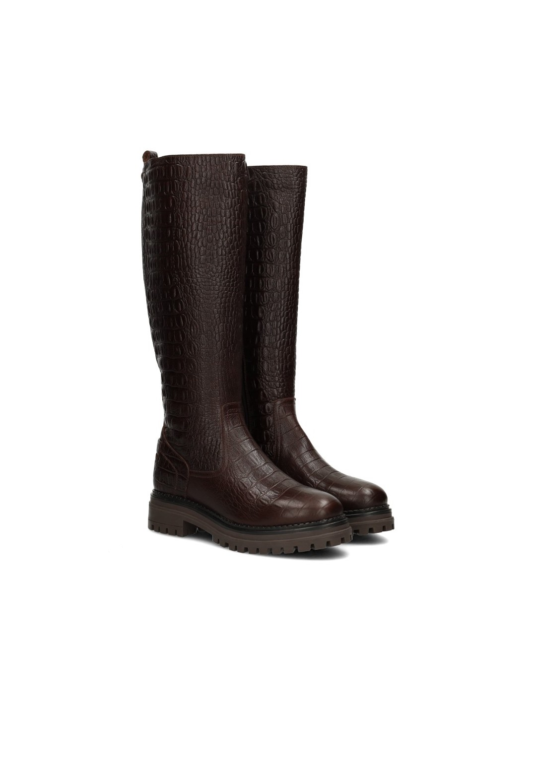 HABOOB LUNA dark brown leather knee-high boots with straight shaft and black chunky sole