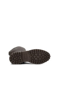 Black chunky tread outsole of HABOOB LUNA dark brown leather boots