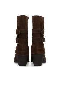 Poelman Rosa brown suede boots with double buckle straps – back view pair