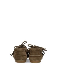 Rear view of the Poelman VITA women's olive suede loafers