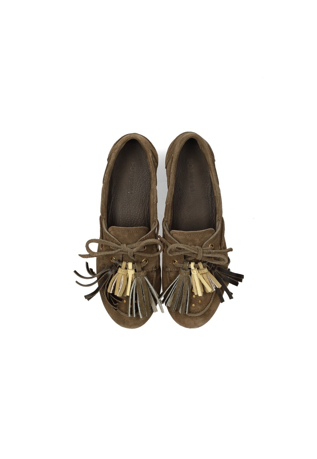 Draufsicht der Poelman VITA Damen-Loafer mit Fransen und metallischen Perlendetails