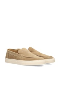 Poelman Mathijs men's taupe suede loafers – angled front view