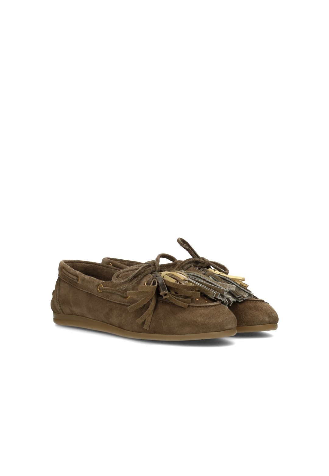 Angled front view of the Poelman VITA women's olive suede loafers