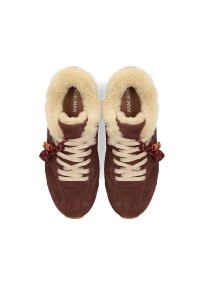 Poelman Jenn women's burgundy suede sneakers with teddy lining – top view pair
