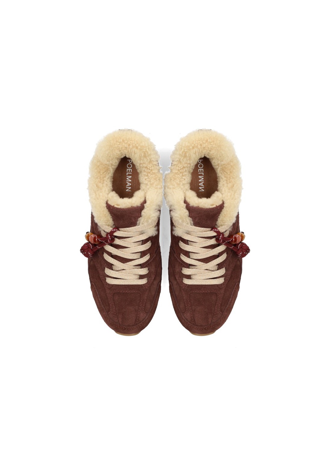 Poelman Jenn women's burgundy suede sneakers with teddy lining – top view pair