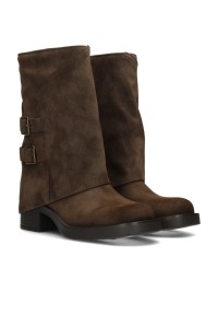 POSH By Poelman Shanti dames laarzen bruin suède met gespdetail – schuin vooraanzicht