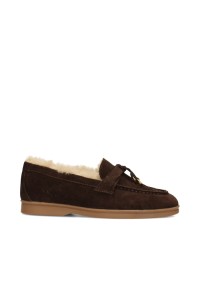 Poelman ZALAMA Damen Loafer aus braunem Wildleder mit warmem Futter – Seitenansicht