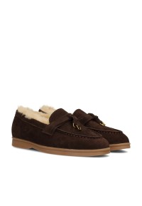 Poelman ZALAMA dames loafers in bruin suède – schuin zijaanzicht