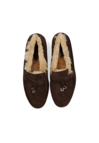 Poelman ZALAMA bruine suède loafers met warme voering – bovenaanzicht
