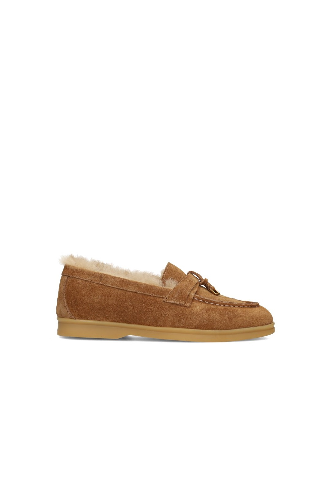Poelman ZALAMA dames loafers in cognac suède met warme voering – zijaanzicht