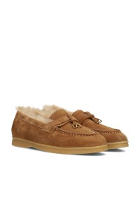 Poelman ZALAMA dames loafers in cognac suède – schuin zijaanzicht