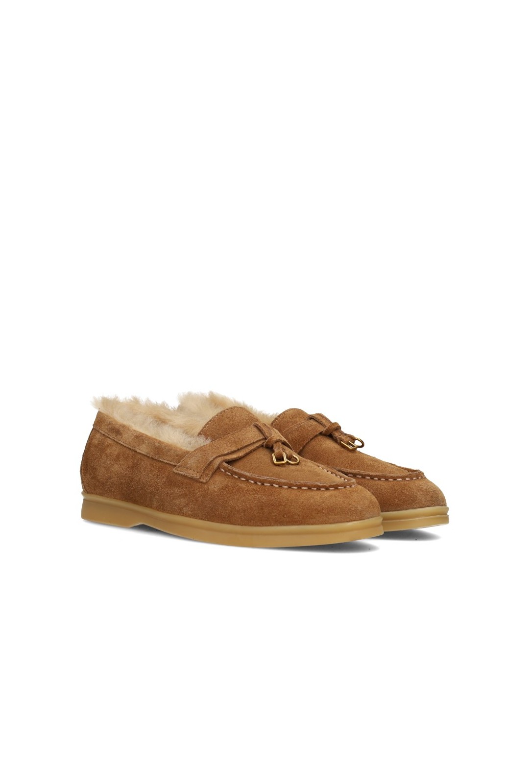 Poelman ZALAMA dames loafers in cognac suède – schuin zijaanzicht