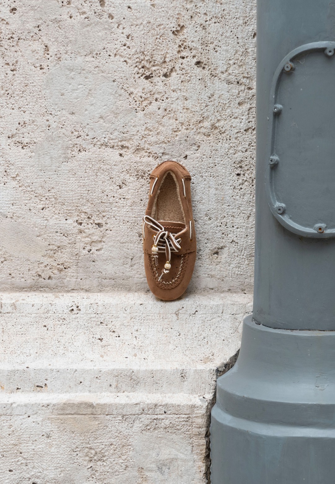 POSH by Poelman MELODY dames loafers van imitatiesuède met warme imitatiebontvoering in cognac
