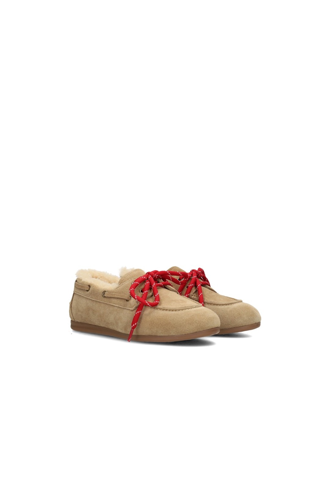 Beige Poelman RAE loafers for girls with red lace details