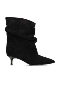 POSH by Poelman EVA dames enkellaarsjes van zwart imitatiesuède met spitse neus en kitten heel