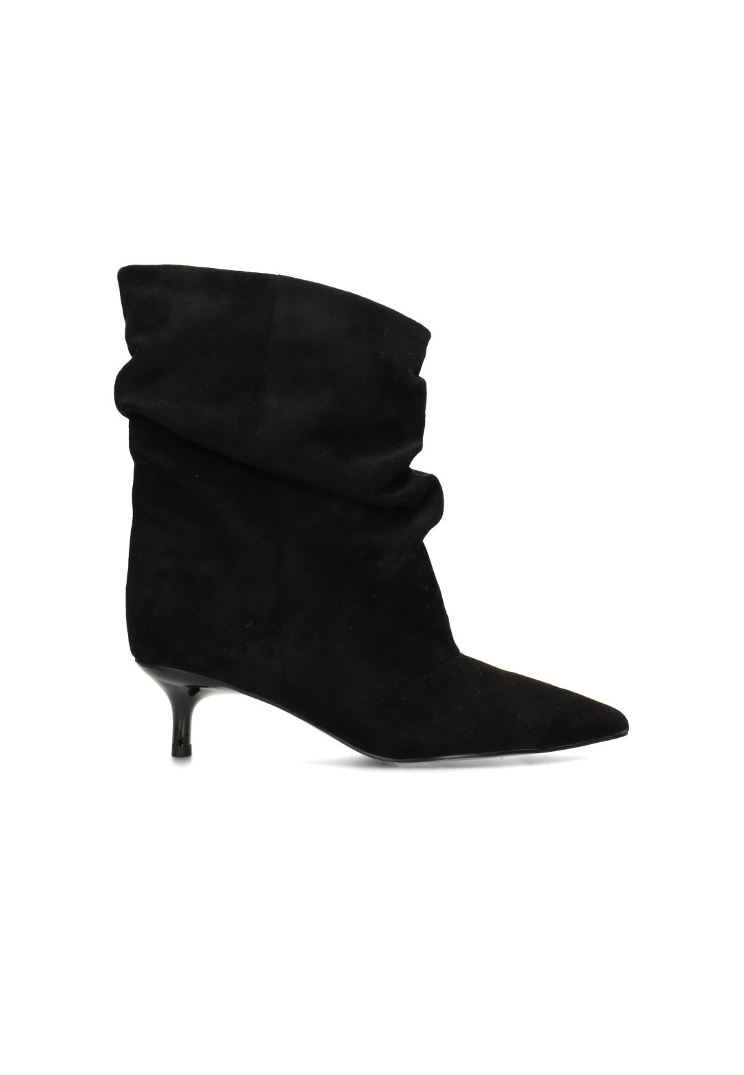 POSH by Poelman EVA Damen Stiefeletten aus schwarzem Imitat-Wildleder mit spitzer Zehenpartie und Kitten Heel