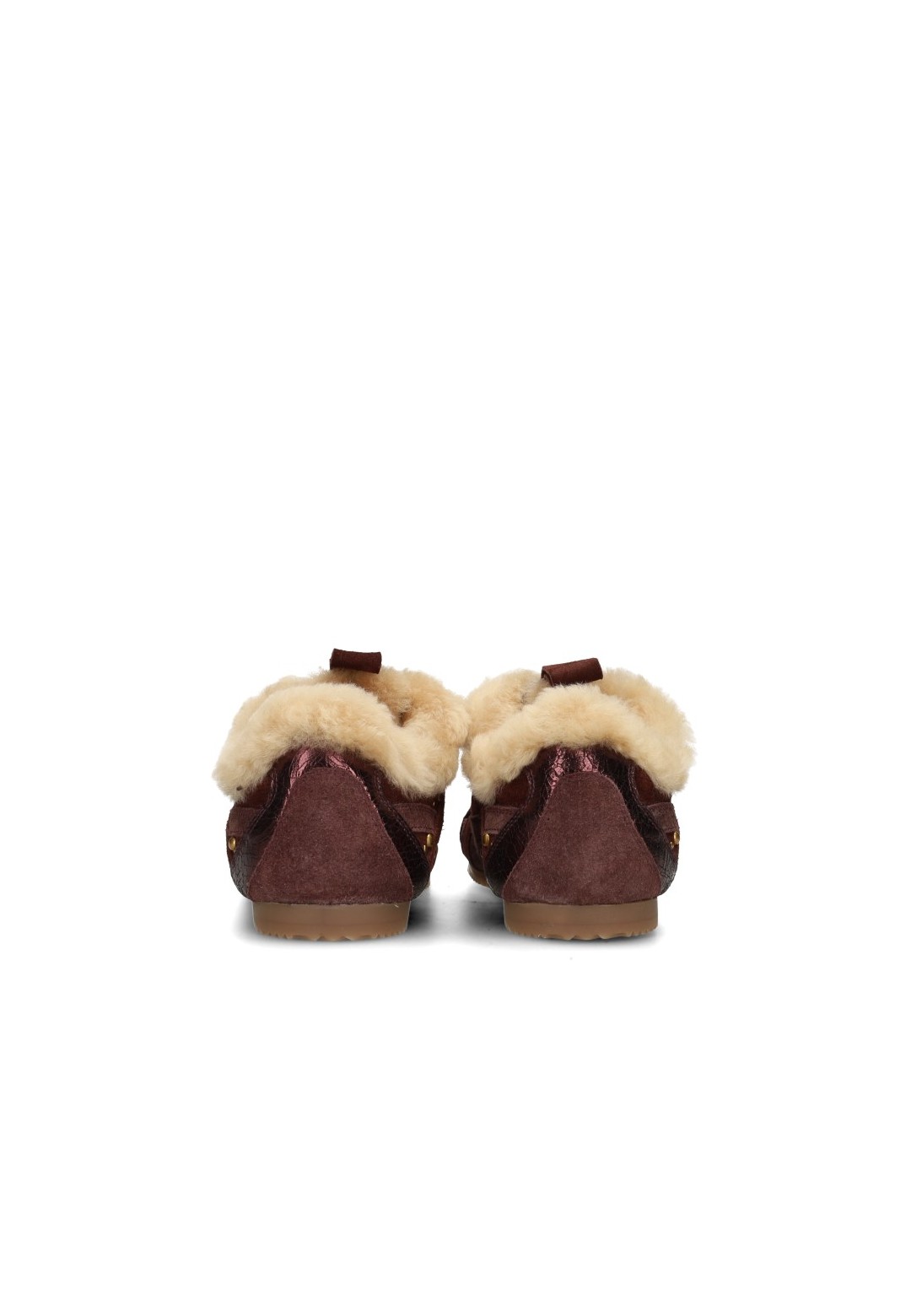 Achteraanzicht: HABOOB TAMARA dames sneakers in bordeauxrood suède met zachte teddy-afwerking, achteraanzicht