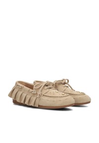 Poelman ORELIA dames loafers in zandkleurig suède – paar zijaanzicht