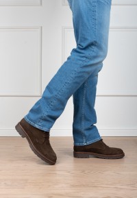 Poelman NICK brown suede men's lace-up shoes worn with jeans