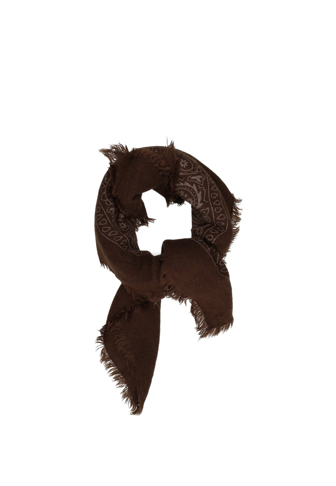 Poelman braunes Damen-Tuch mit Ton-in-Ton-Paisley-Print und Fransenrand