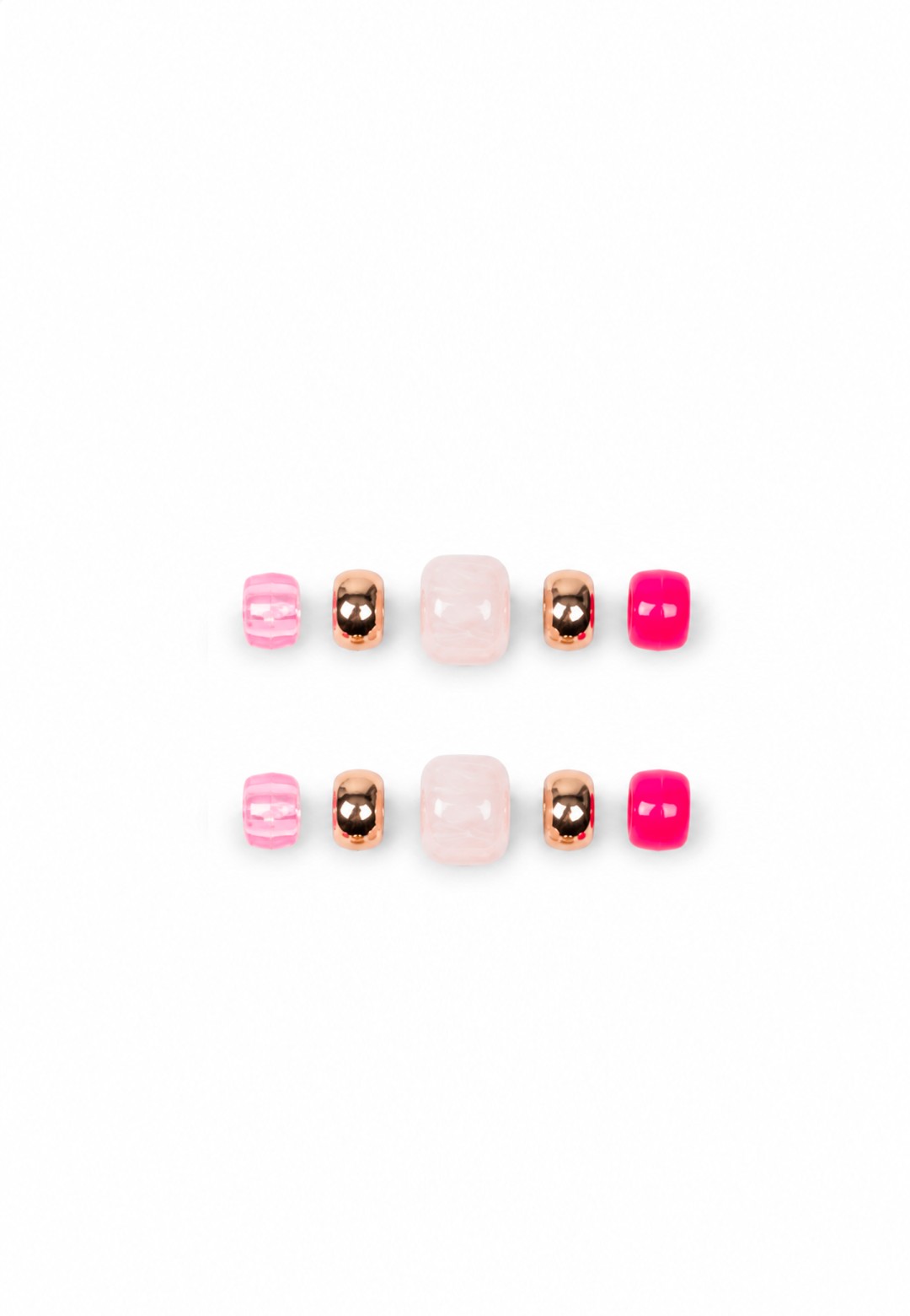 Set of 10 decorative beads in pink and metallic shades