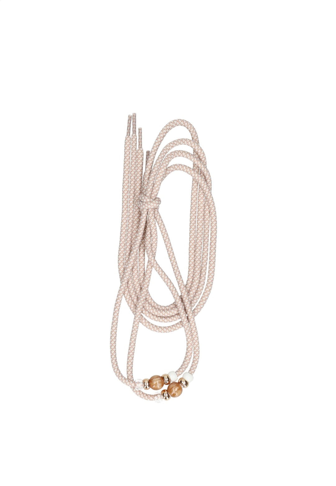 Light beige long laces measuring 115 cm with 10 decorative beads