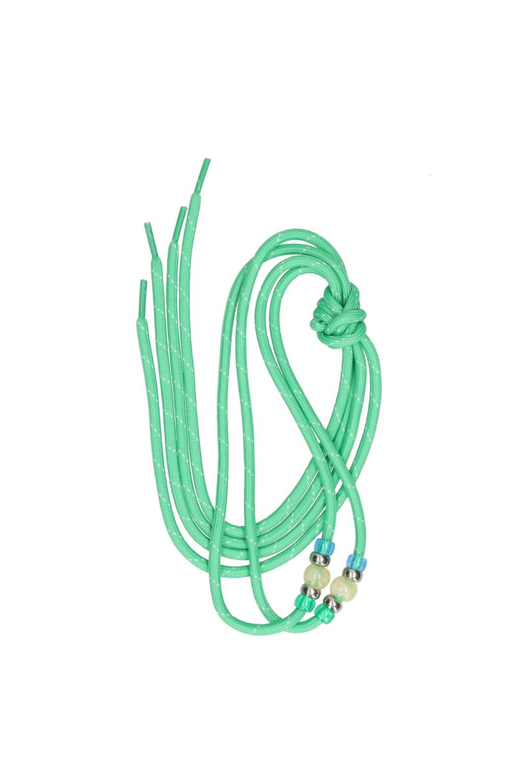 Medium green long laces measuring 115 cm with 10 decorative beads