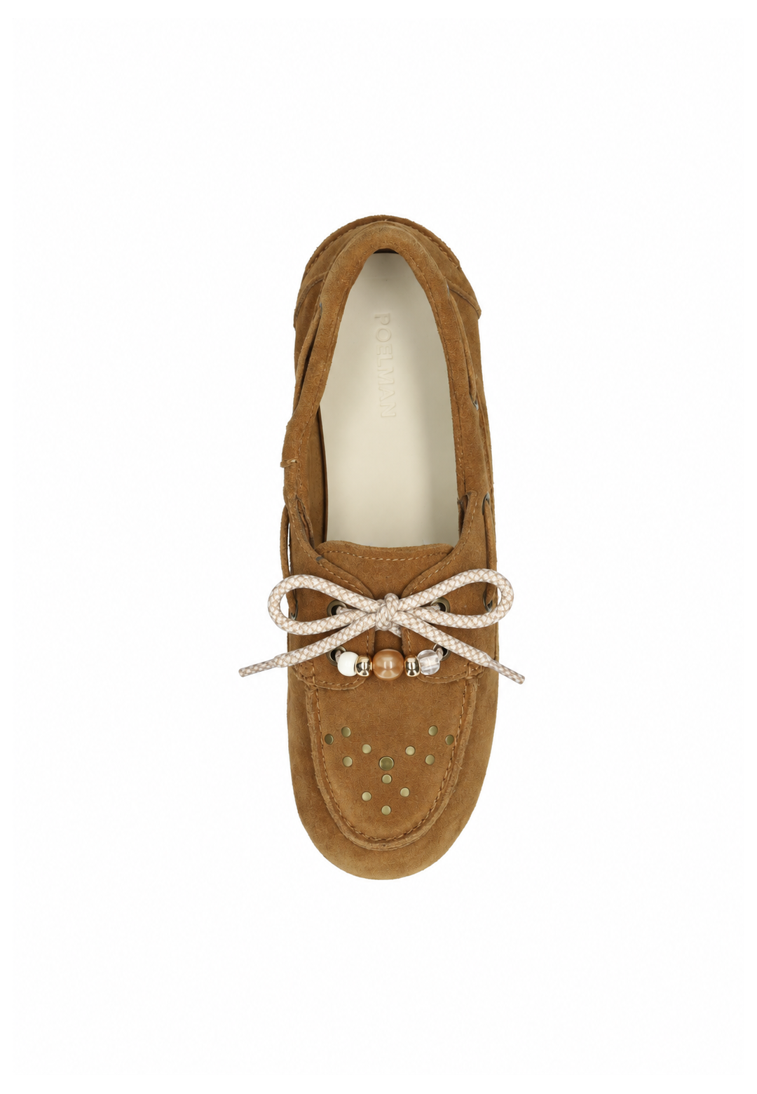 Poelman bruine dames loafer met beige veters en decoratieve kralen