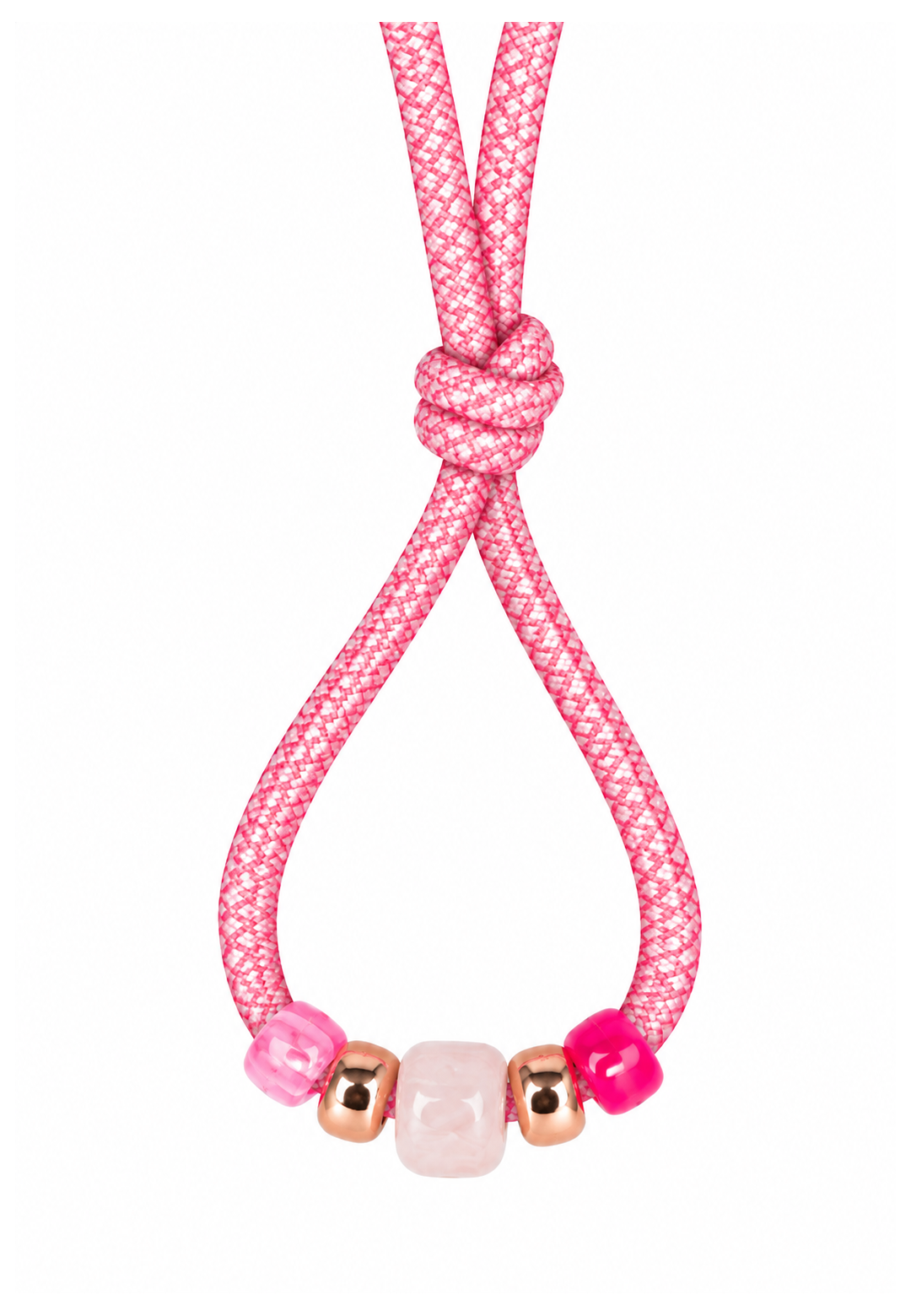 Short pink shoelaces with decorative pink and gold-tone beads