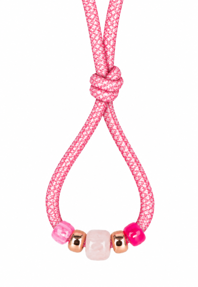 Short pink shoelaces with decorative pink and gold-tone beads