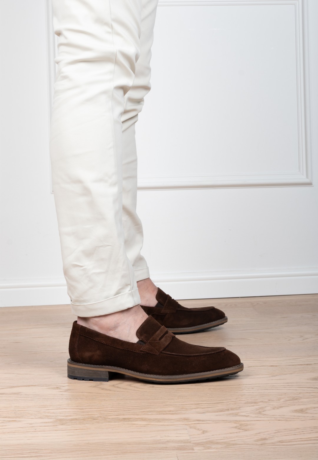 HABOOB ENGADIN men's brown suede loafers worn