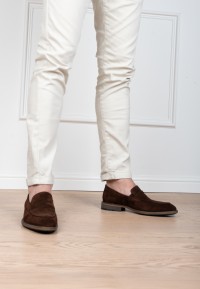 HABOOB ENGADIN men's brown suede loafers on foot
