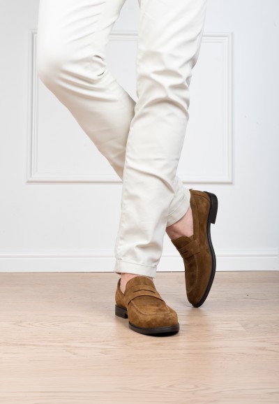 HABOOB LUC men's brown suede loafers worn