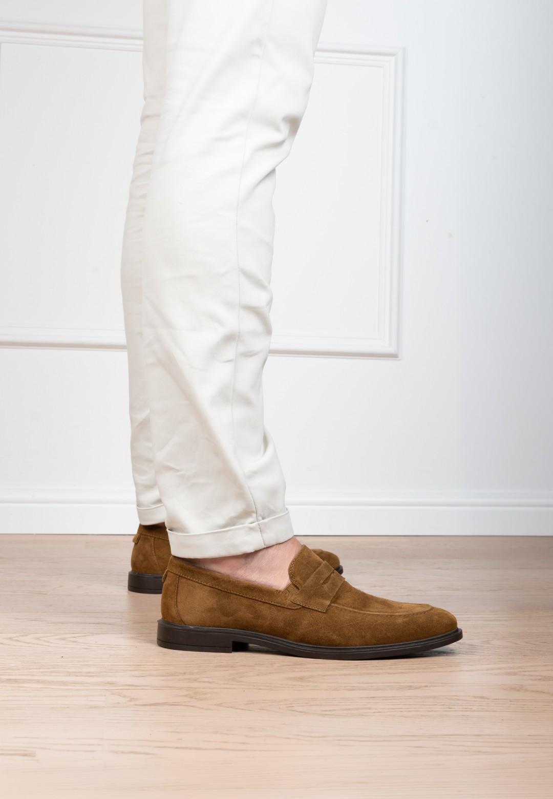 HABOOB LUC men's brown suede loafers on foot