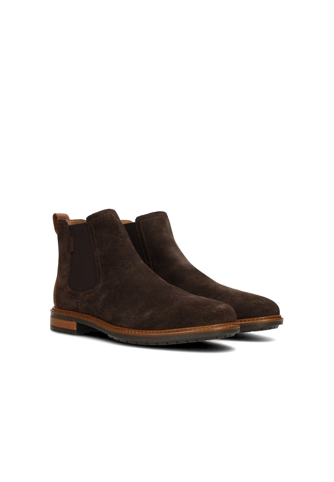 Poelman JONI brown suede men’s Chelsea boots angled front view
