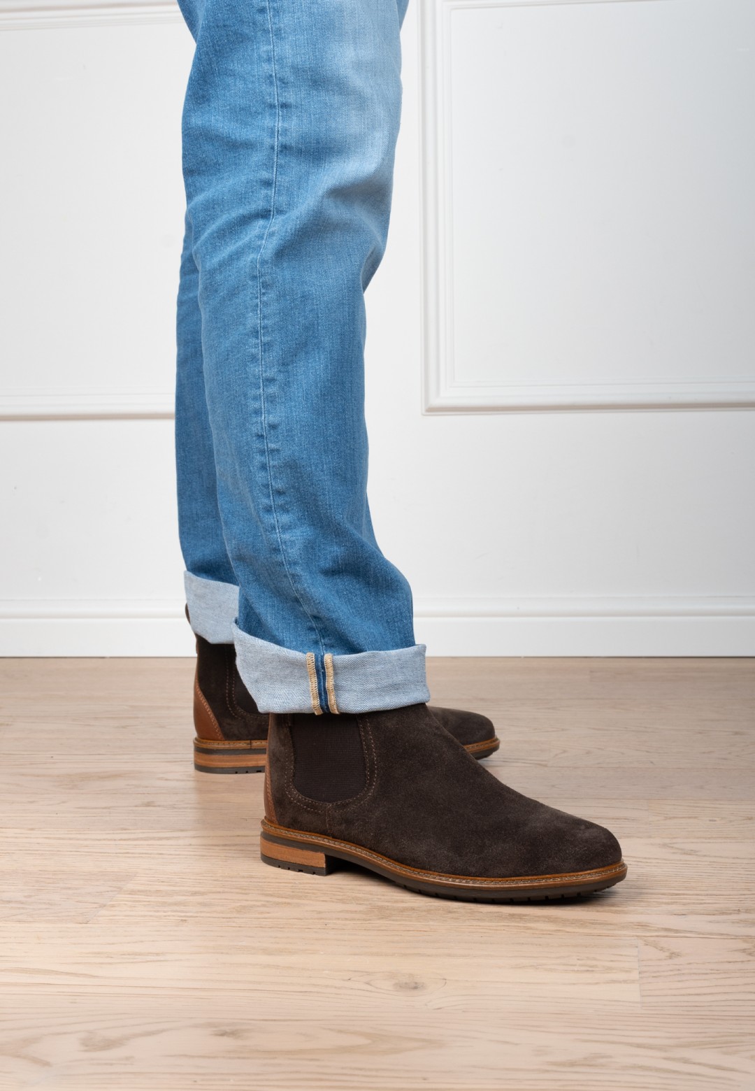 Poelman JONI brown suede men’s boots worn side view