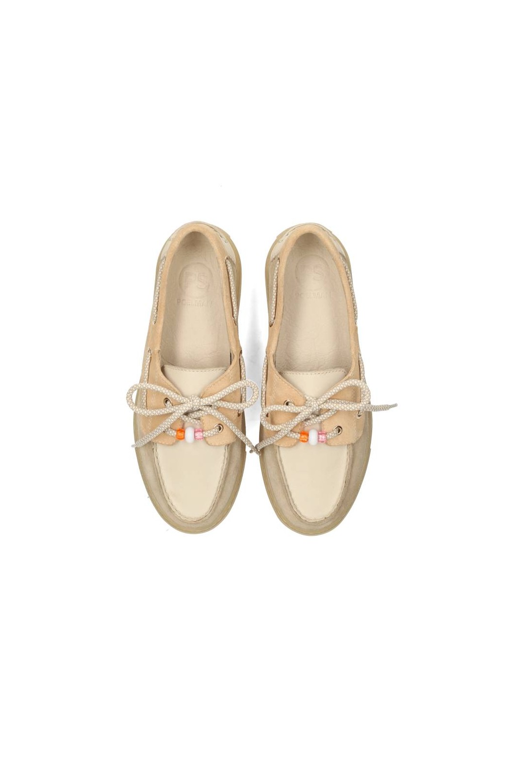Poelman SILK Damen Loafer in Beige mit Schnürdetail – Draufsicht