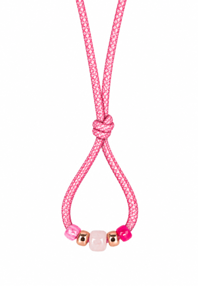 Korte roze veters met decoratieve roze en goudkleurige kralen