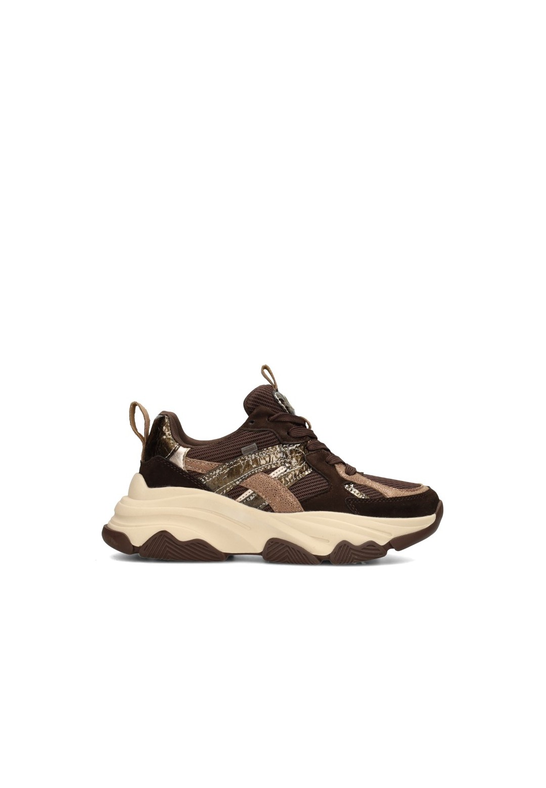 POSH by Poelman GIGI Damen Sneaker in Braun mit Metallic-Details – Seitenansicht