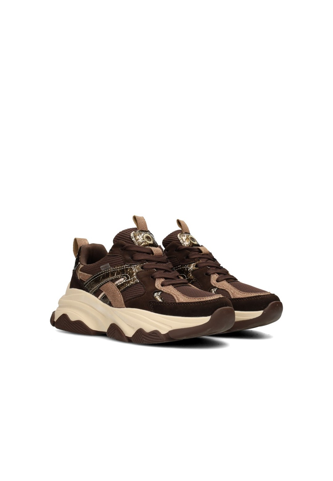 POSH by Poelman GIGI chunky sneakers bruin – schuin vooraanzicht