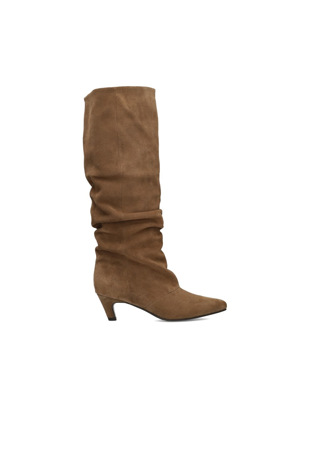 Poelman MAUREEN brown suede women's boots with tall ruched shaft and pointed toe