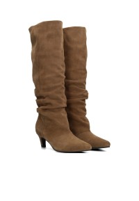 Poelman MAUREEN hohe braune Wildlederstiefel mit spitzer Zehenpartie und 6 cm Absatz