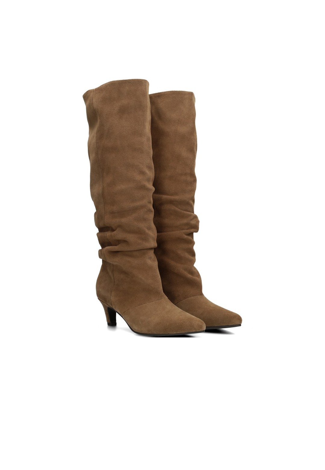 Poelman MAUREEN hohe braune Wildlederstiefel mit spitzer Zehenpartie und 6 cm Absatz