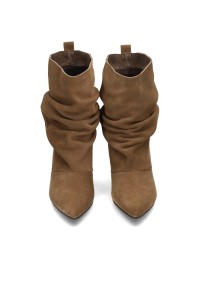Poelman PRUE brown suede boots with pointed toe and ruched design