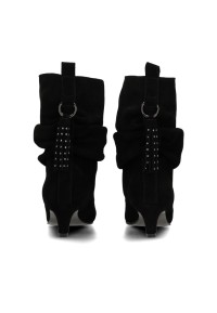 Back view of Poelman PRUE black suede boots with statement detailing