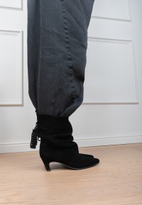 Poelman PRUE black suede women's boots styled with dark jeans