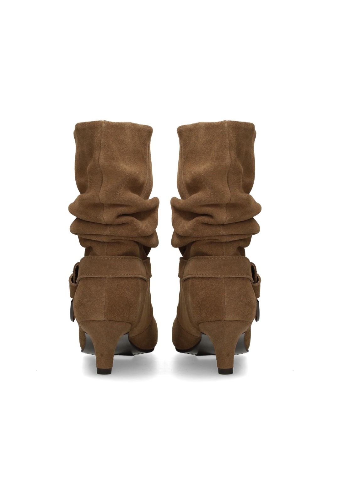 Rückansicht der HABOOB GITHA hellbraunen Veloursleder-Stiefel mit gerafftem Schaft.