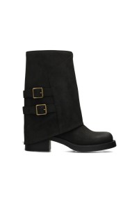 POSH by Poelman SHANTI zwarte dames laarzen met dubbele goudkleurige gespen – zijaanzicht