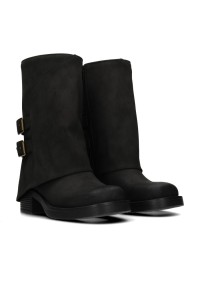 POSH by Poelman SHANTI black faux suede women's boots – front and side view