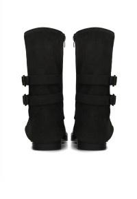 Back view of black SHANTI women's boots with double buckles by POSH by Poelman